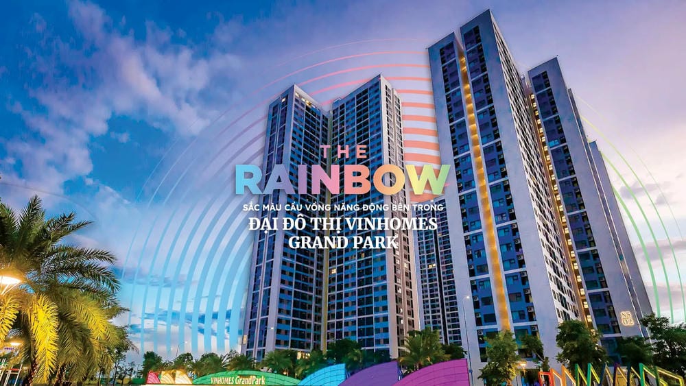 Tổng quan phân khu The Rainbow với cụm shophouse khối đế và tòa căn hộ