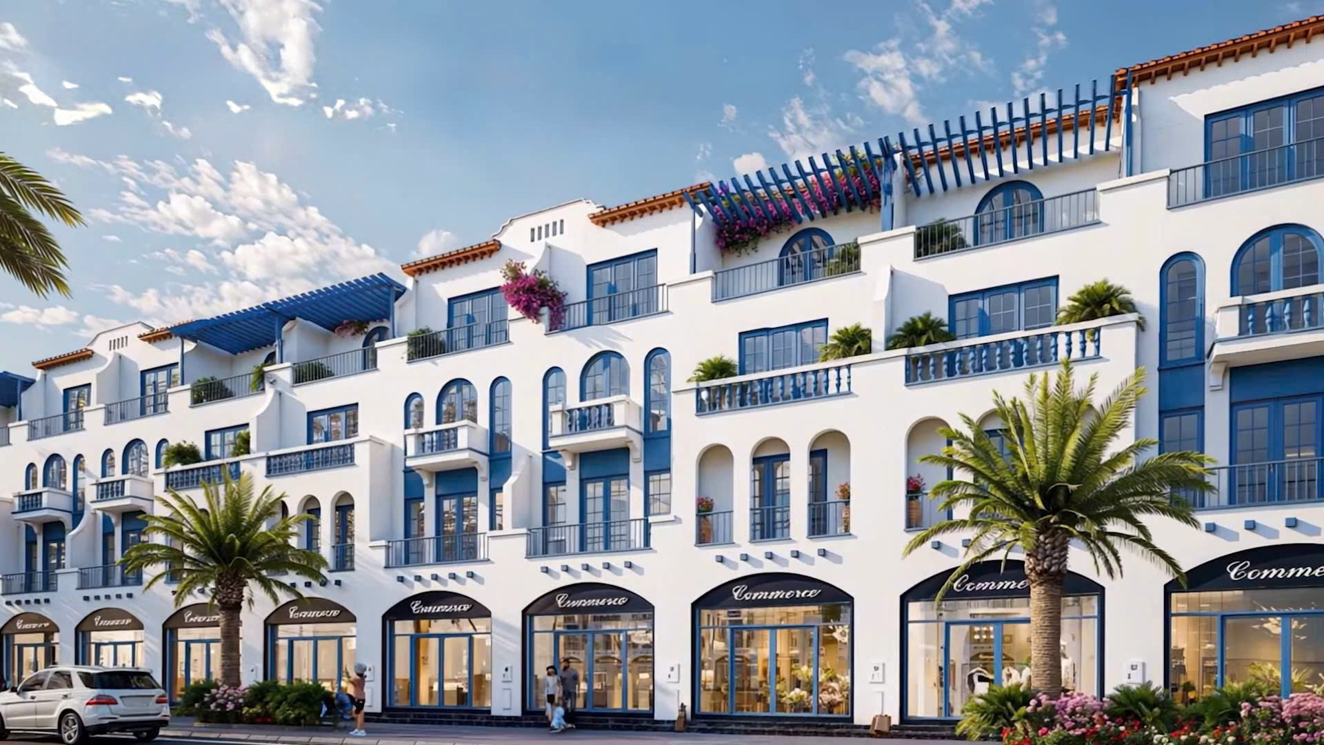 Phối cảnh thiết kế hiện đại của các dãy nhà phố thương mại và shophouse tại Vinhomes Green Paradise