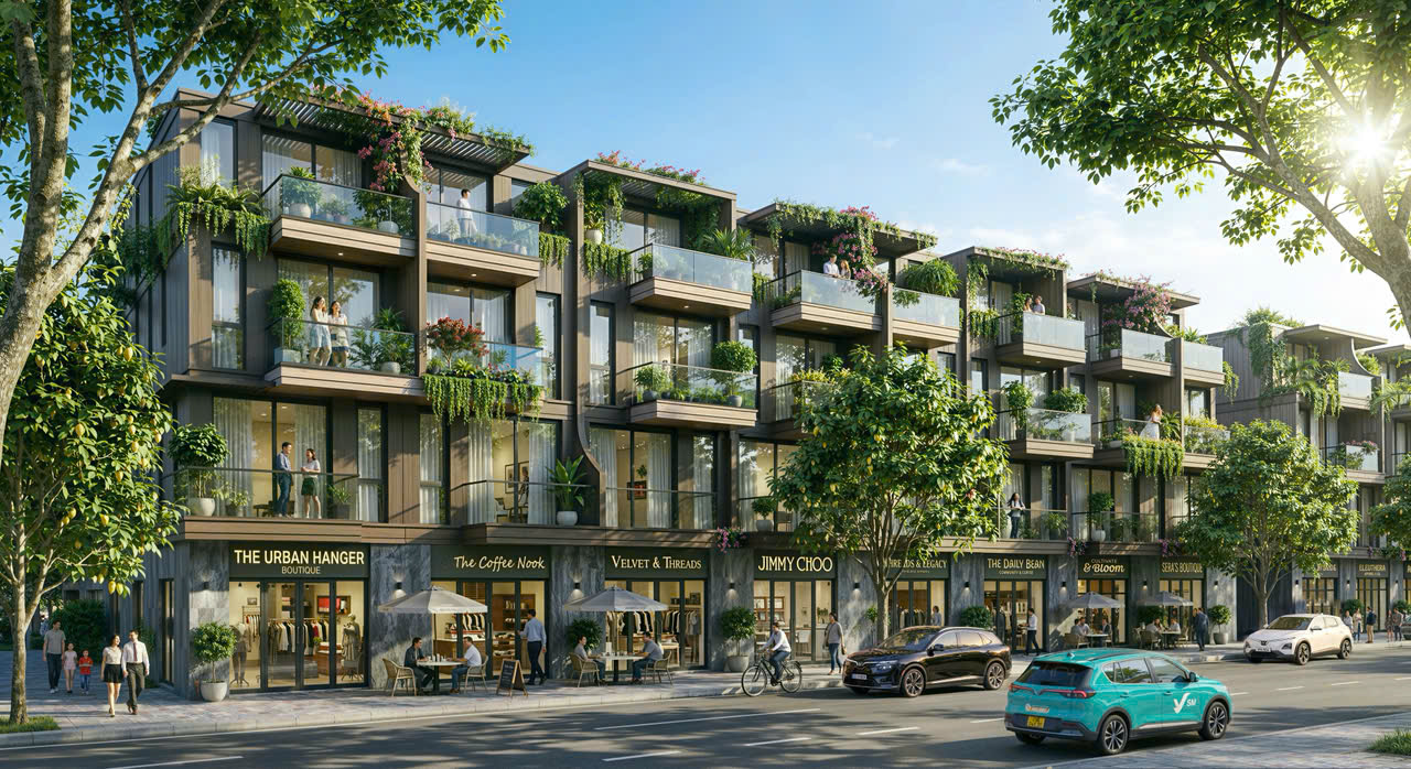 Dãy nhà phố trên trục đường thông dân cư tại Vinhomes Saigon Park sầm uất nhưng vẫn giữ được nét thanh bình