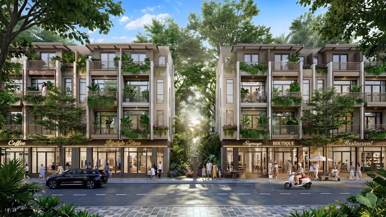 Phối cảnh tuyến phố thương mại sầm uất với trục đường 13m tại Vinhomes Saigon Park