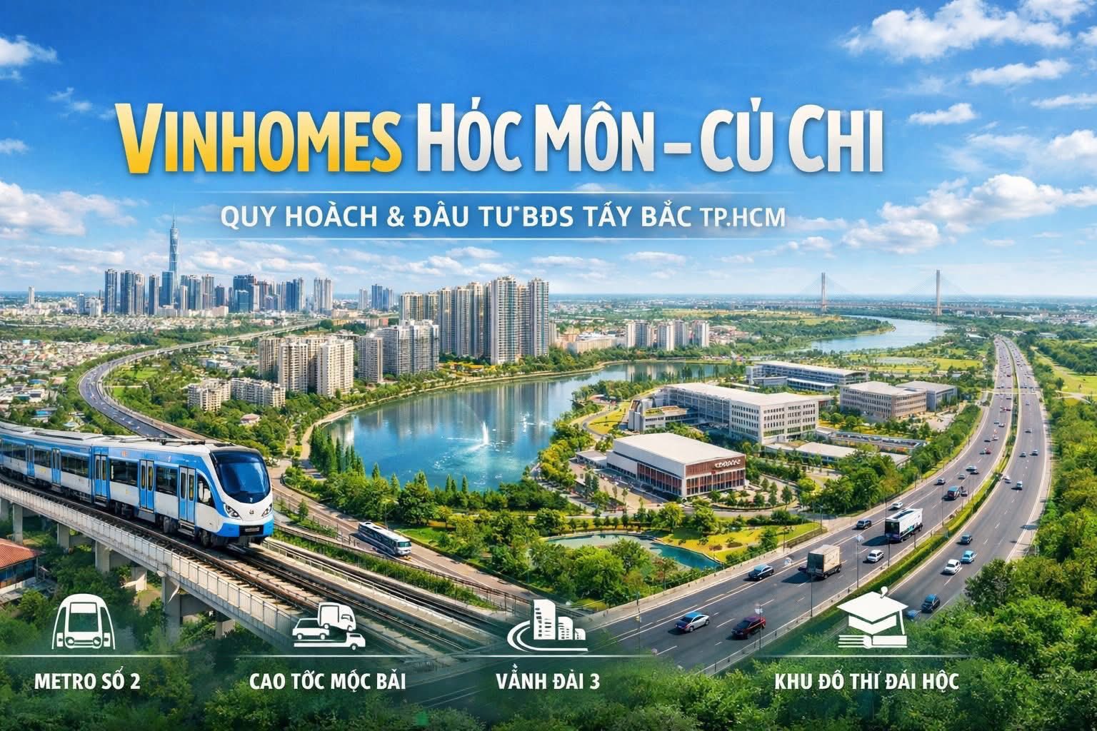 Hệ thống tiện ích nội khu đẳng cấp bao gồm sân golf, công viên xanh, và bệnh viện Vinmec tại Vinhomes Hóc Môn