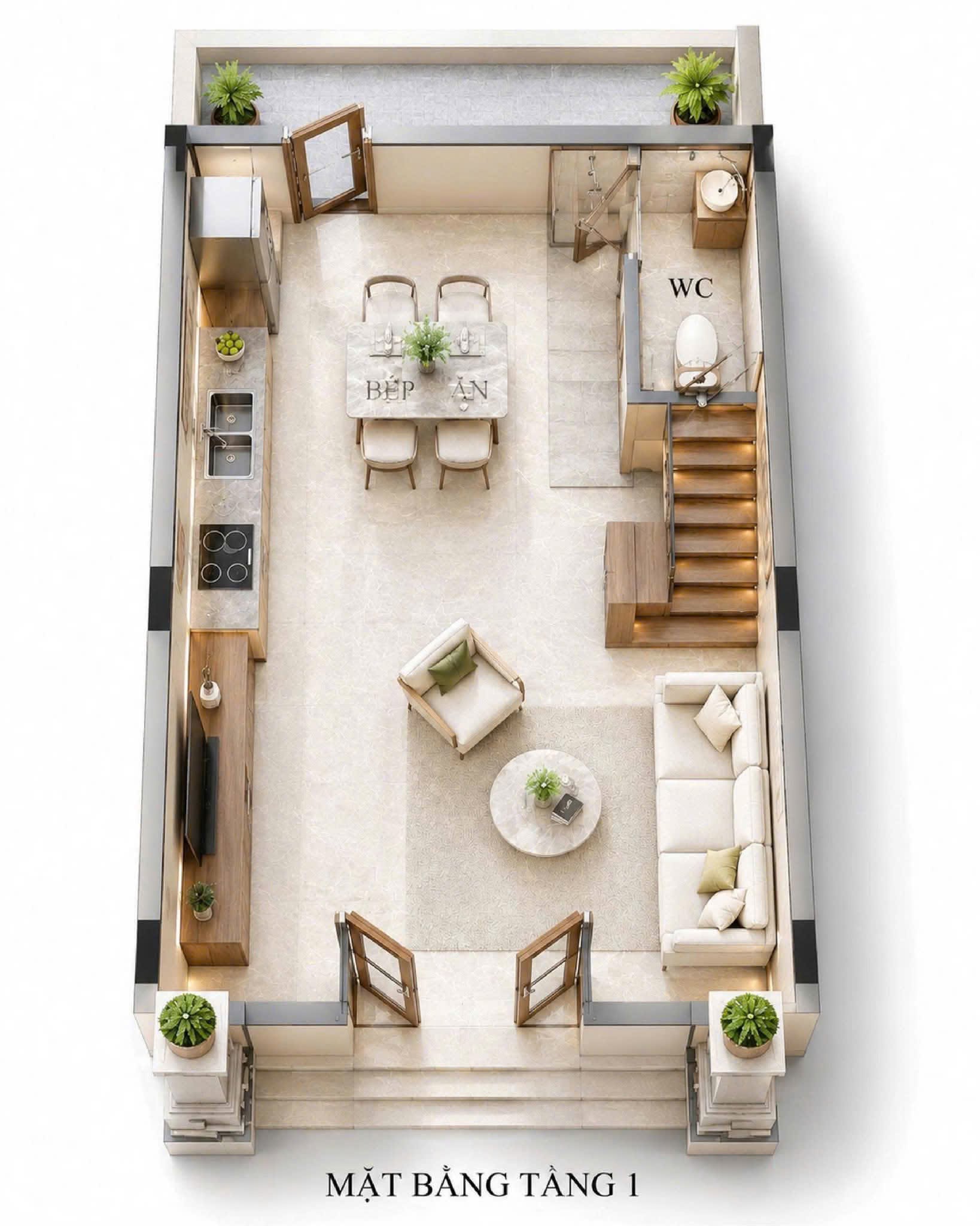 Bản vẽ mặt bằng tầng 1 tối ưu kinh doanh nhà phố Vinhomes Saigon Park