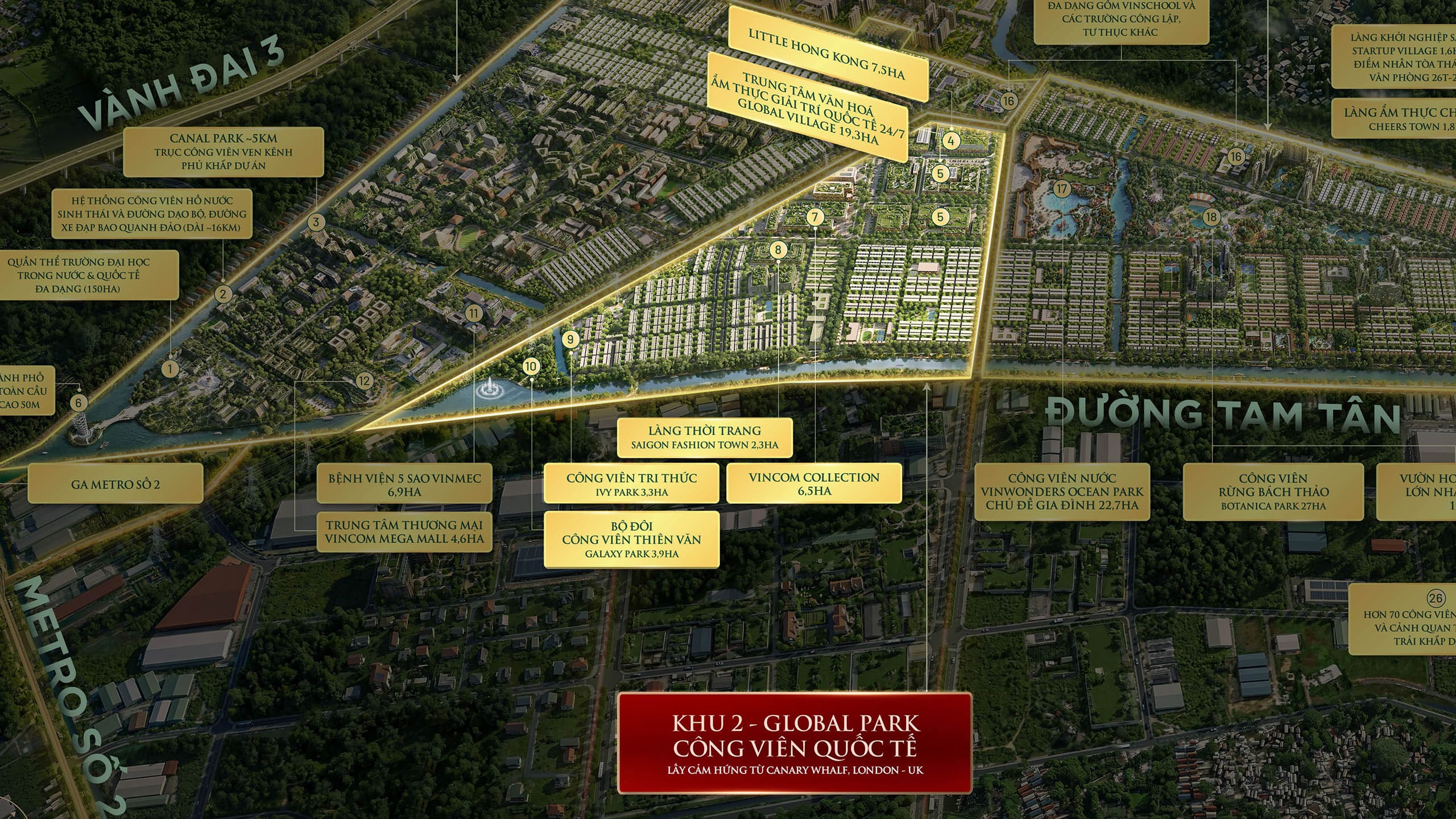 Sơ đồ quy hoạch phân khu Global Park trên tổng mặt bằng Vinhomes Saigon Park