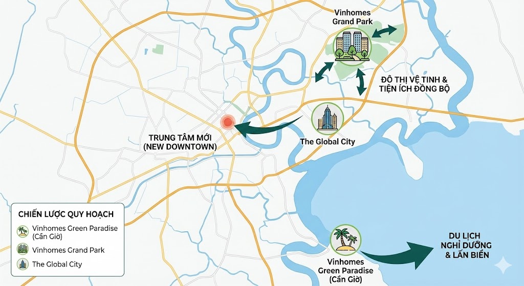 So sánh vị trí dự án tại TP. Thủ Đức: trục kết nối và tương quan khu vực giữa Vinhomes Grand Park và The Global City