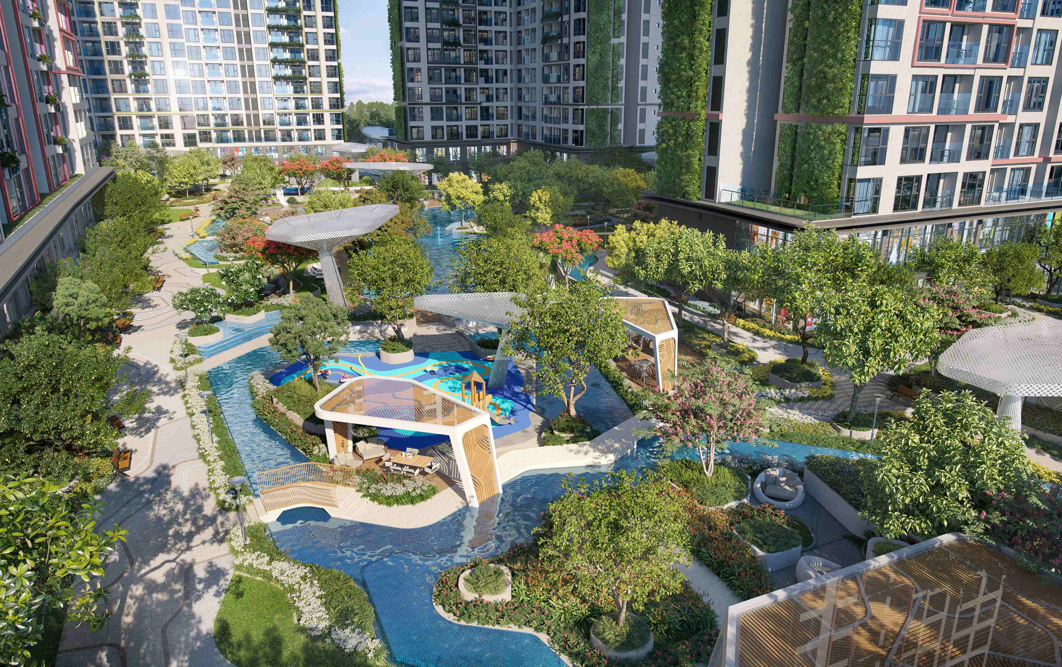 Cảnh quan tổng thể Lumière Boulevard Vinhomes Grand Park – kiến trúc xanh 3D và không gian sân vườn
