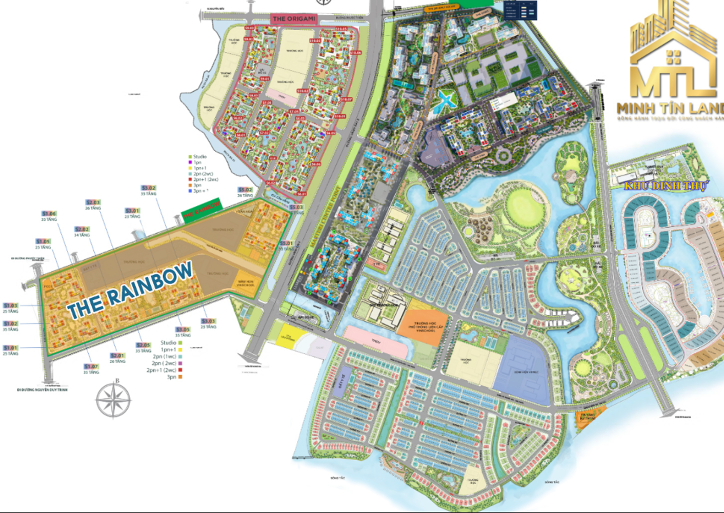 Mặt bằng tổng thể phân khu The Rainbow Vinhomes Grand Park với 17 block và hệ tiện ích nội khu