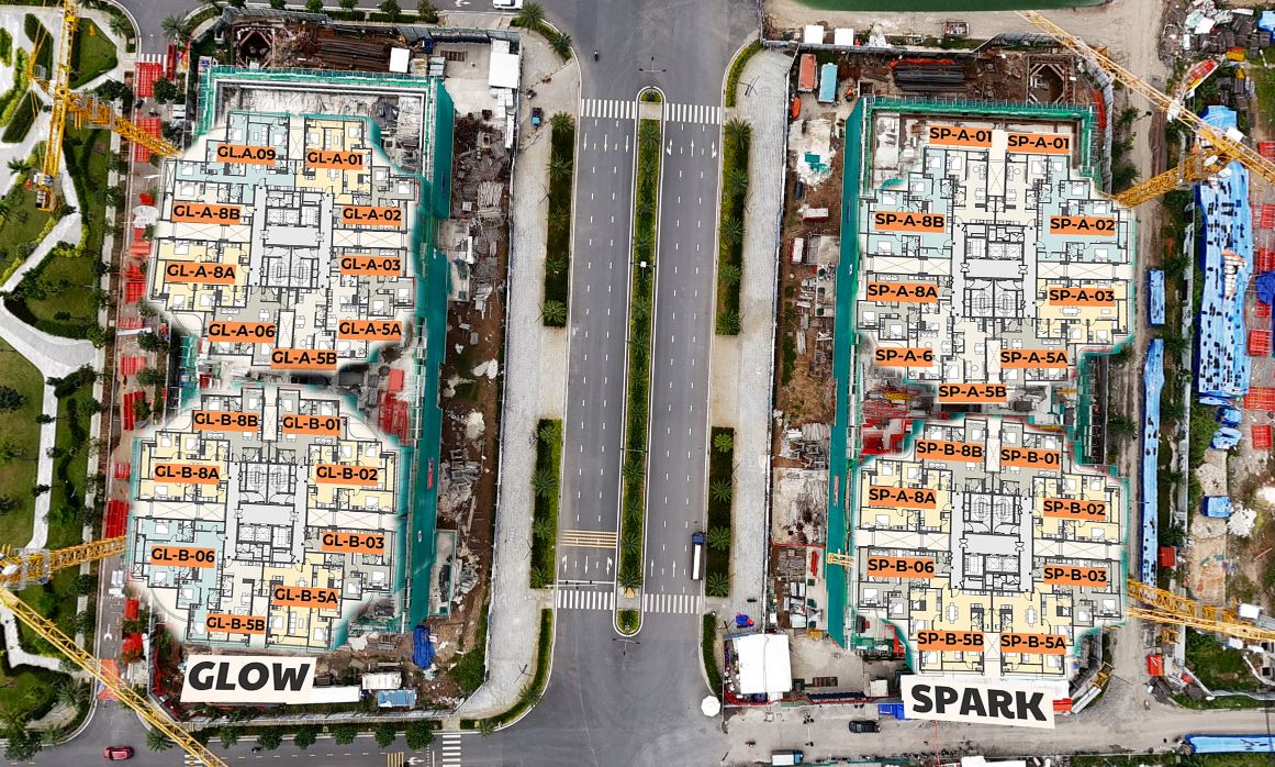 Mặt bằng layout căn hộ Masteri Grand View (tòa Spark/Glow) – bố trí căn và lõi thang (tham khảo)