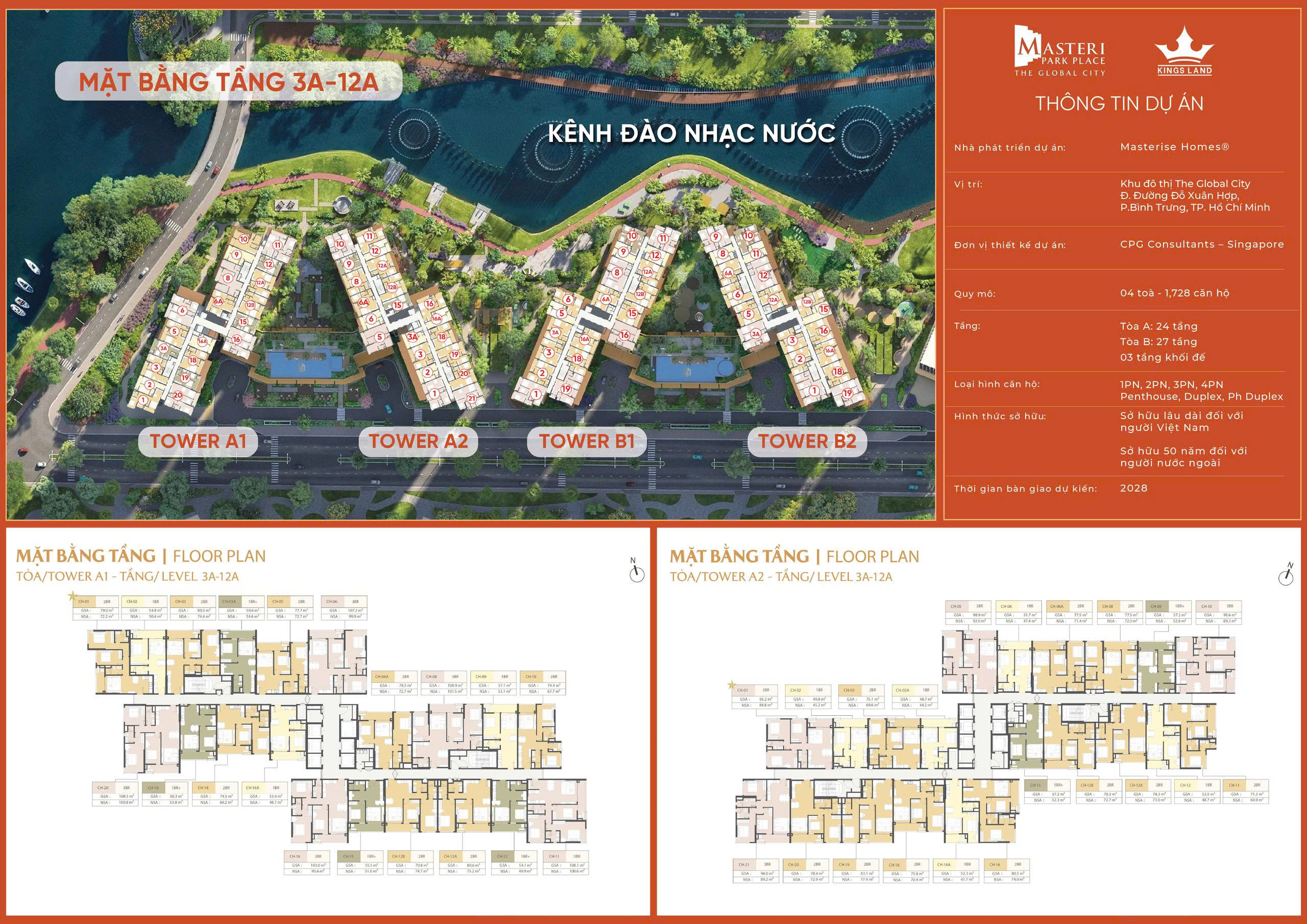 Mặt bằng tổng thể Masteri Park Place The Global City – bố trí các tòa tháp, khối đế và cảnh quan