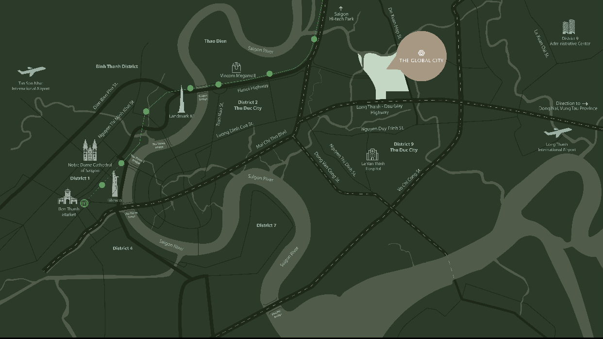 Hình ảnh thực tế khu vực The Global City – trục kết nối nội khu và cảnh quan xung quanh