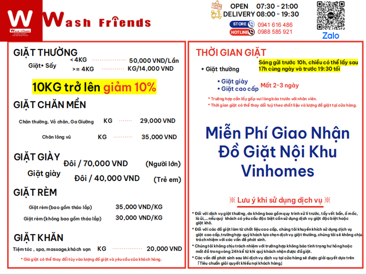 bảng giá giặt sấy