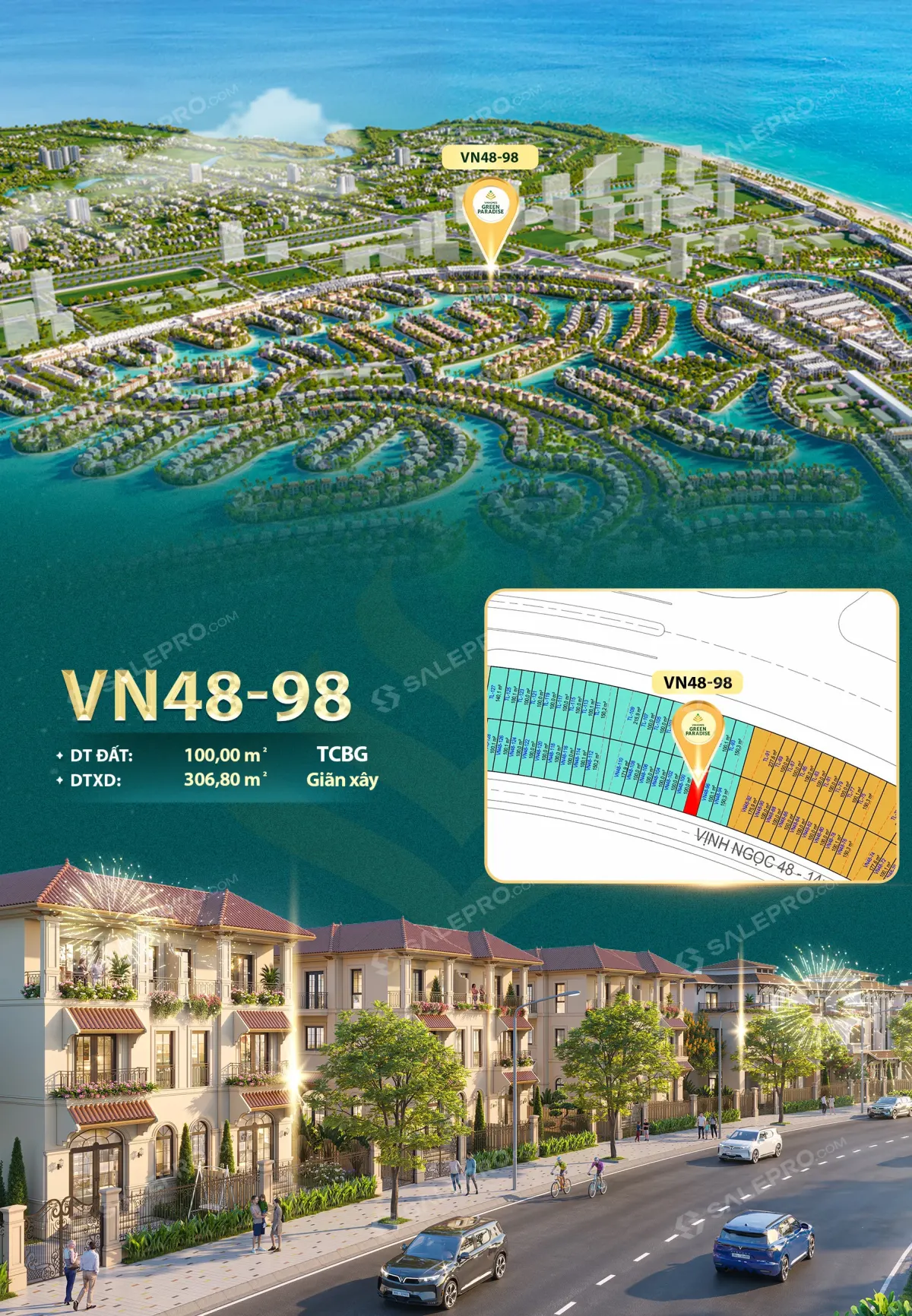 Bán Nhà Phố Liền Kề Vinhomes Green Paradise Cần Giờ | Đường Vịnh Ngọc 14m, Đối Diện Vinmec | Giá 15.31 Tỷ