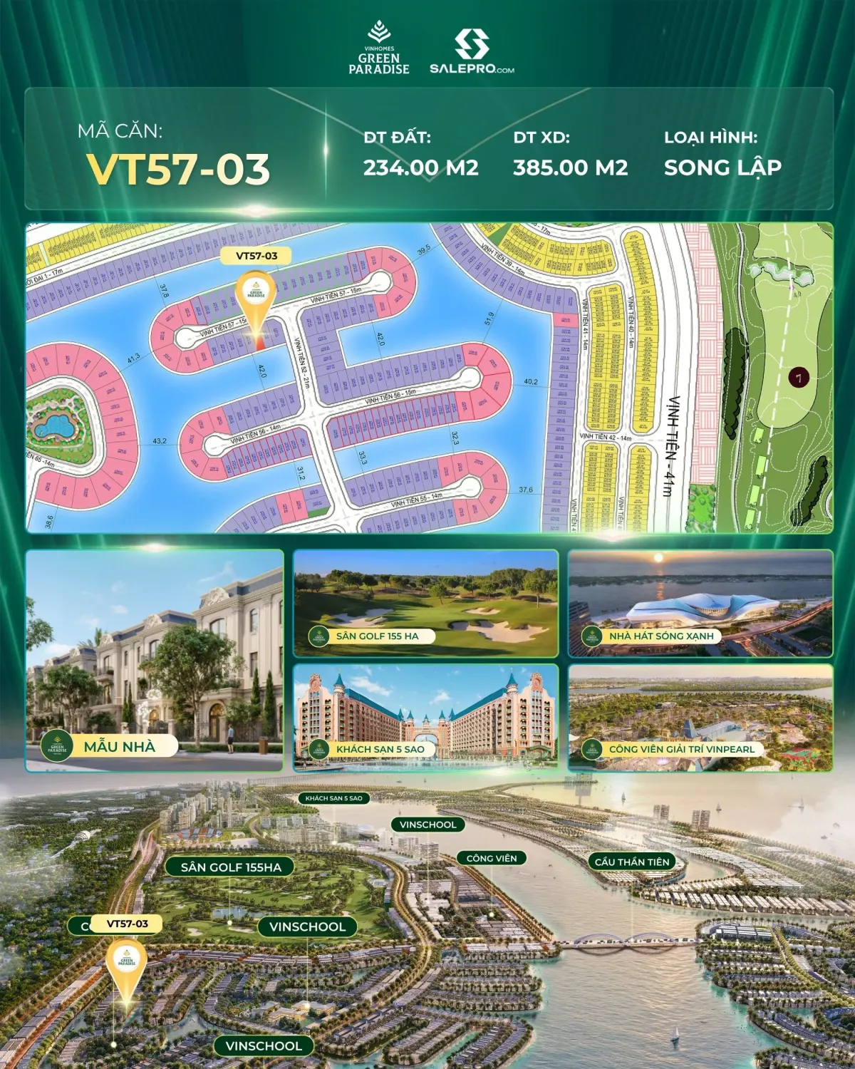 Bán Biệt Thự Song Lập Vịnh Tiên 234m2 - Vinhomes Green Paradise Cần Giờ | Giá TTS 24.57 Tỷ