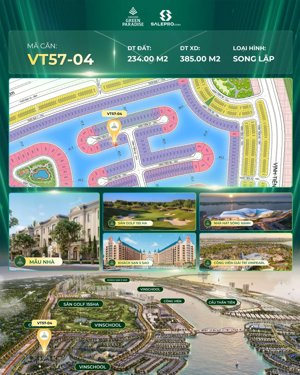 Bán Biệt Thự Song Lập Vịnh Tiên 234m² -  Vinhomes Green Paradise Cần Giờ | Giá TTS 24.40 Tỷ