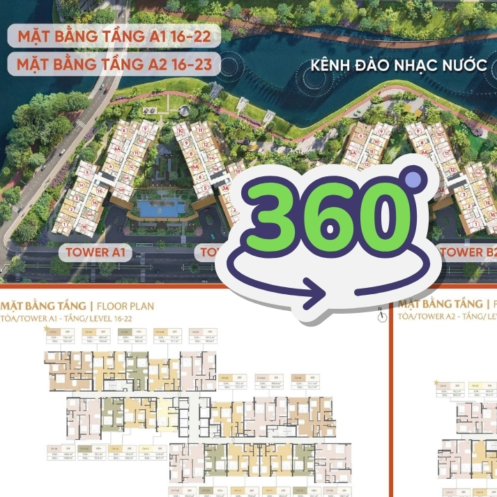 Hình ảnh 360 độ mặt bằng dự án CT5 Masteri Park Place – Tầng 16 -  22, 23 Tháp A1 và Tháp A2 | Xem Nhà Tốt