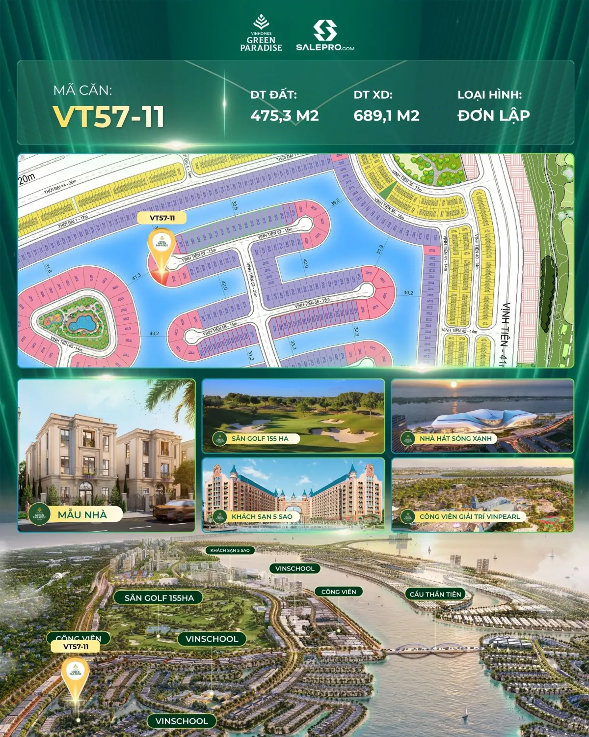 Siêu Phẩm Biệt Thự Đơn Lập Góc 475.3m² Vịnh Tiên - Vinhomes Green Paradise Cần Giờ | Giá TTS 64.64 Tỷ