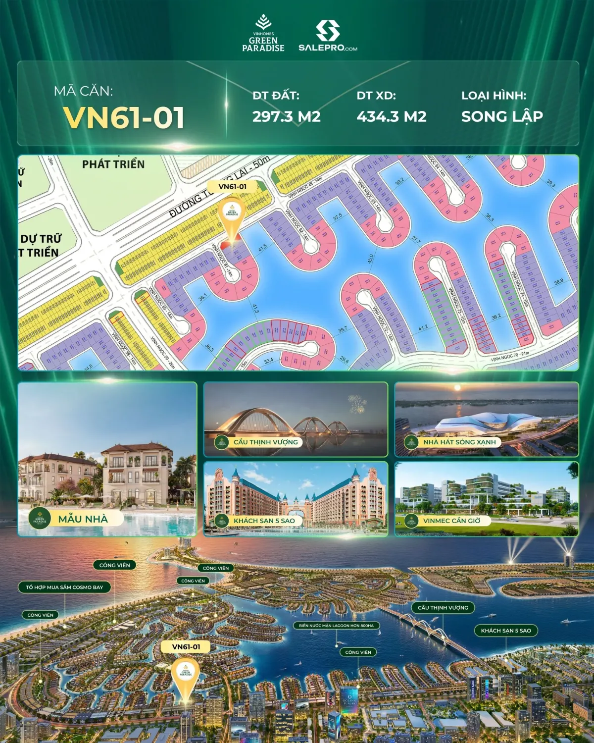 Bán Biệt Thự Song Lập Góc 297.3 Vịnh Tiên - Vinhomes Cần Giờ | Kề Cận Trường Học & TMDV