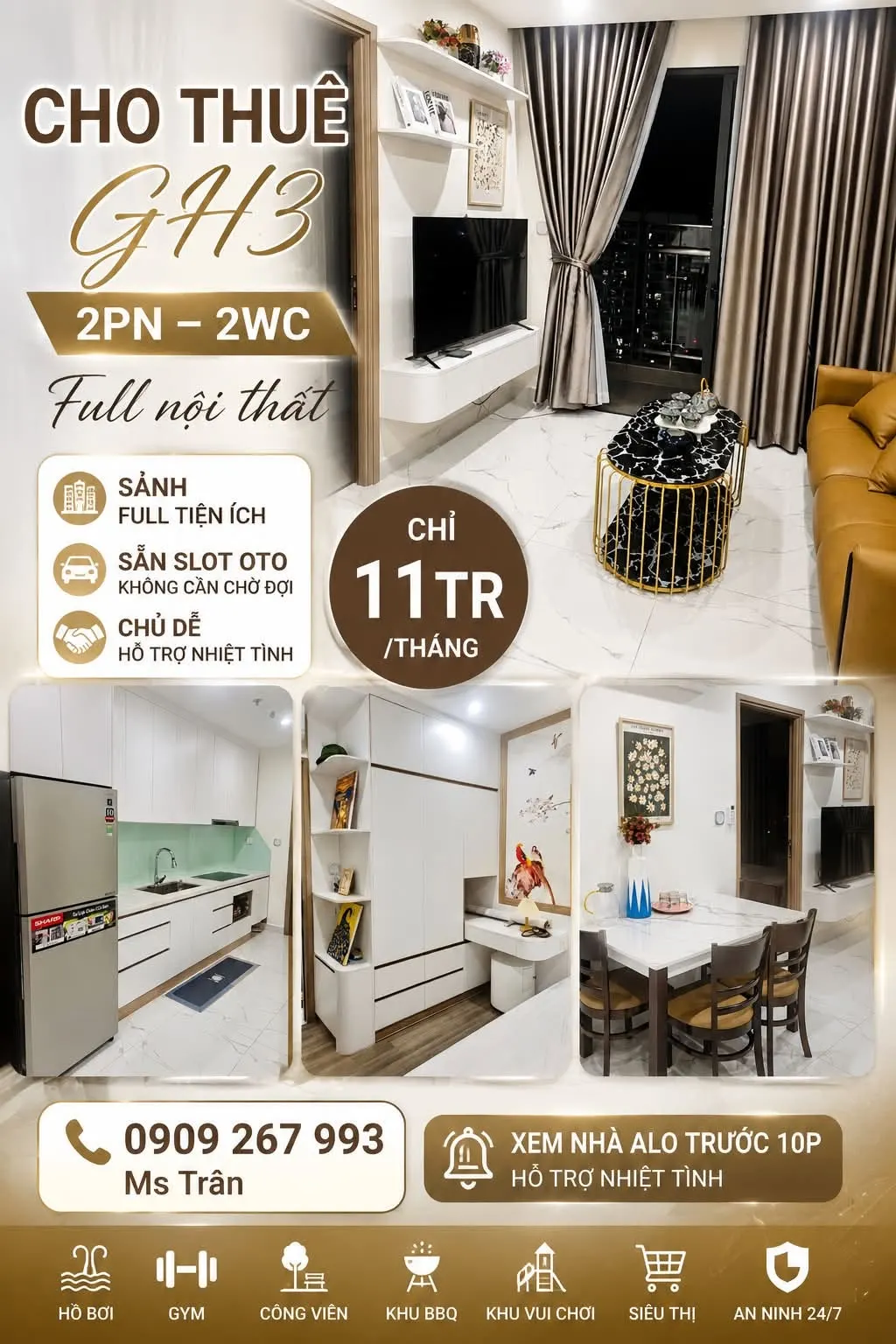 CHO THUÊ 2PN2WC FULL NỘI THẤT – Glory Heights – Tầng cao view thoáng –  Ở ĐƯỢC LIỀN - ảnh 7