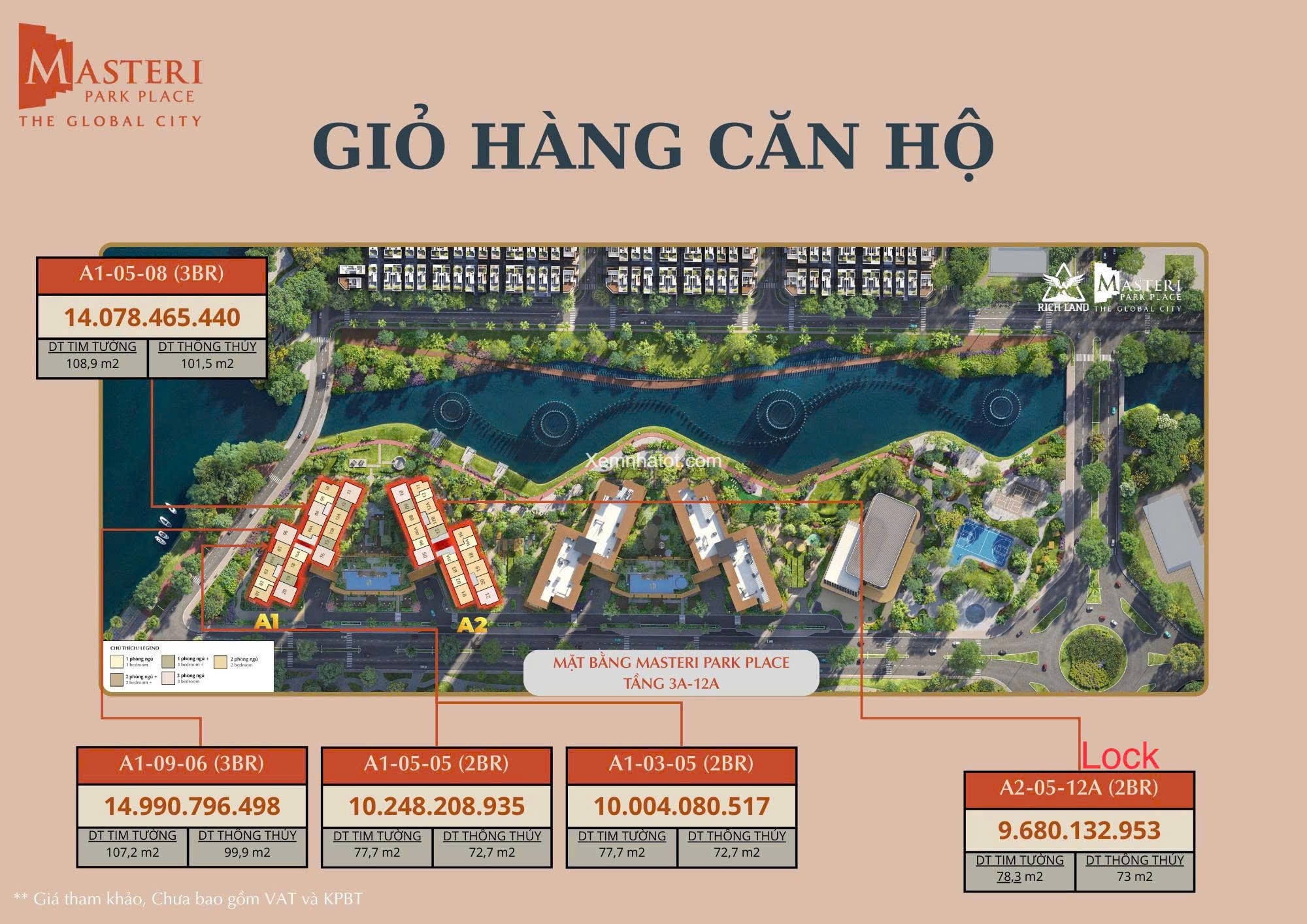 Bán căn hộ A1-05-08 Masteri Park Place – The Global City | 3PN siêu đẹp – View sông & công viên – Giá 14.078 tỷ