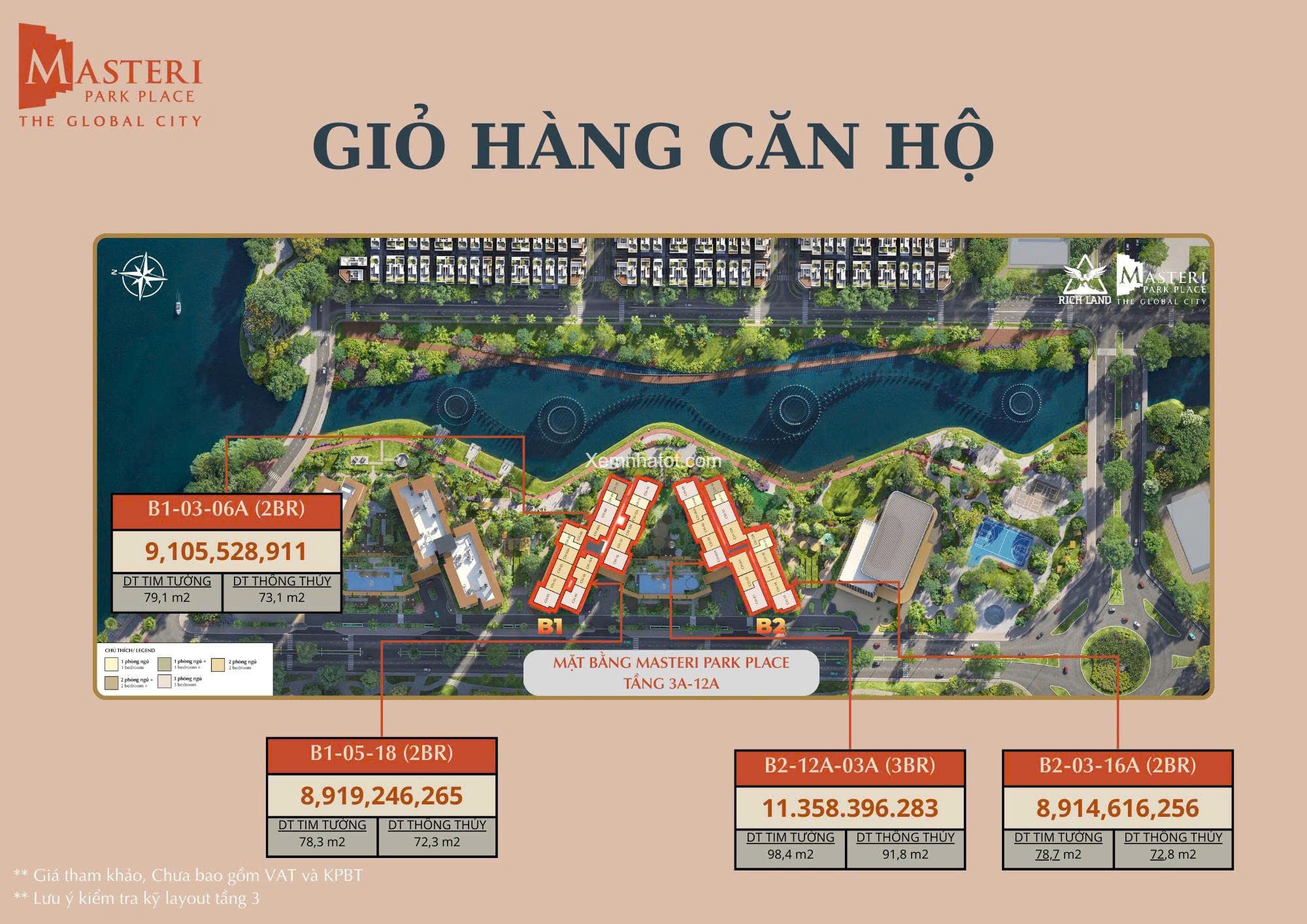 Bán căn hộ B2-12A-03A Masteri Park Place – 3PN rộng rãi – View đẹp – Giá tốt để đầu tư hoặc để ở