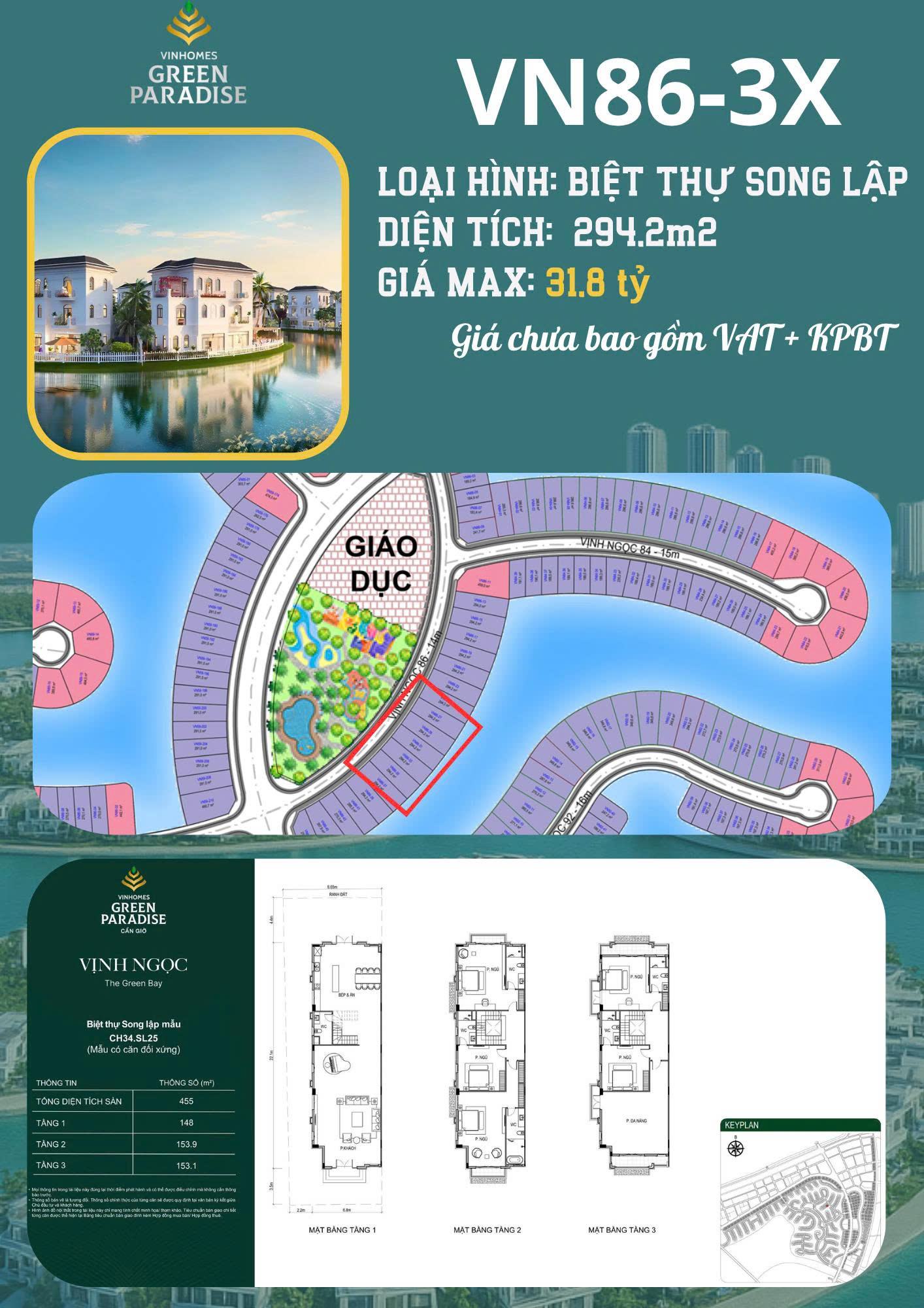 Chuyển nhượng biệt thự đơn lập VN85 – The Green Bay (Vịnh Ngọc), Vinhomes Green Paradise Cần Giờ