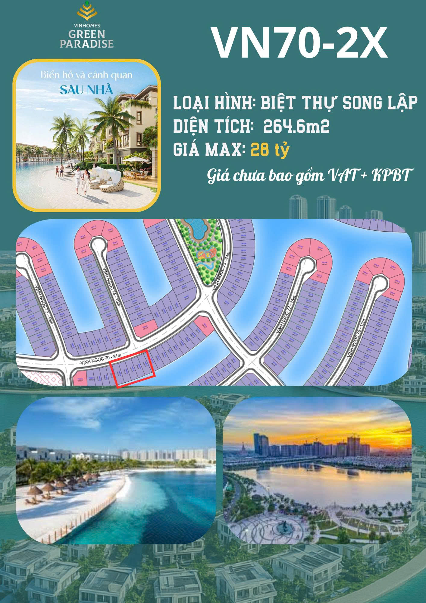 Chuyển nhượng biệt thự đơn lập VN85 – The Green Bay (Vịnh Ngọc), Vinhomes Green Paradise Cần Giờ