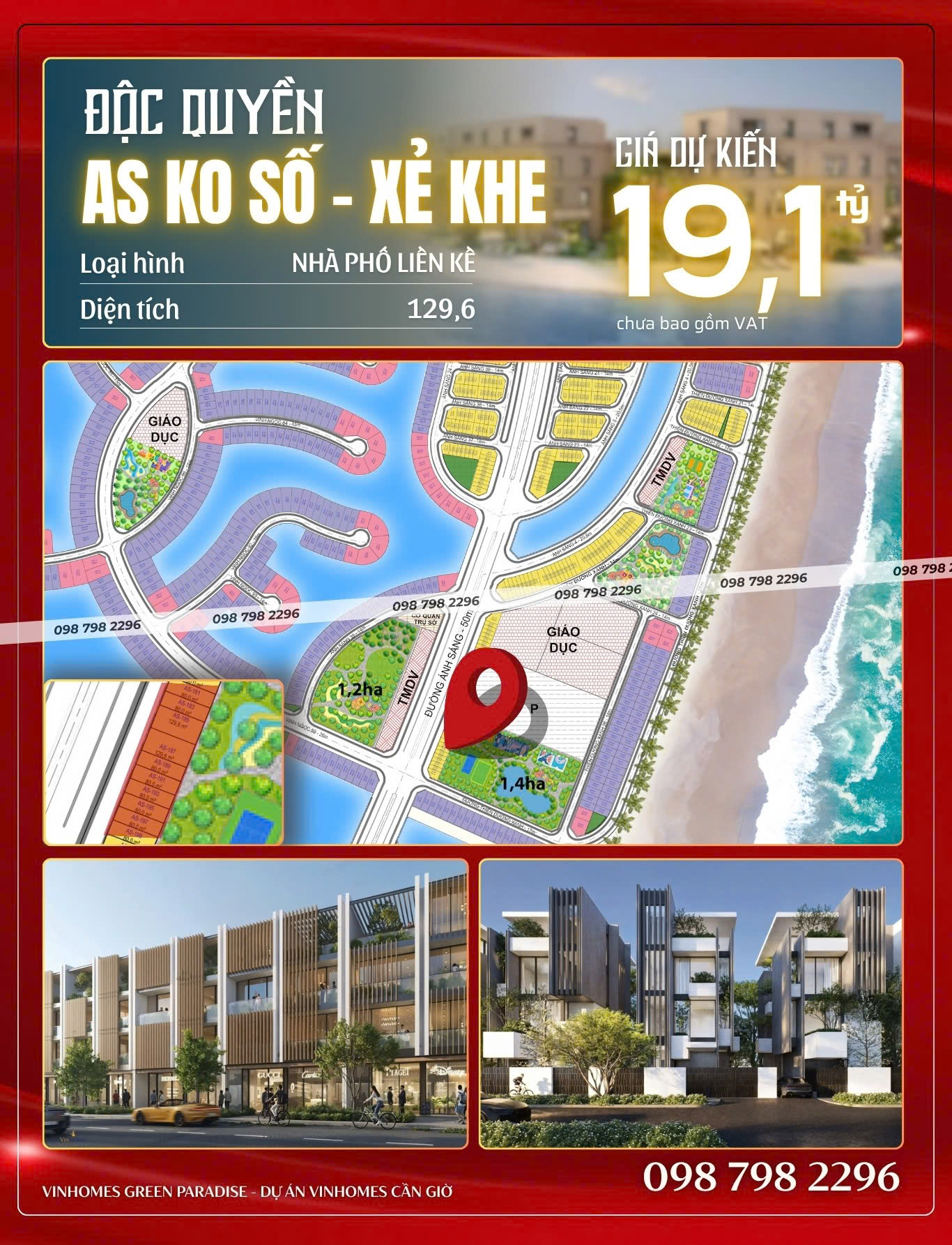 Chuyển nhượng nhà phố mặt tiền Ánh Sáng 50m AS-16x – The Green Bay (Vịnh Ngọc), Vinhomes Green Paradise Cần Giờ