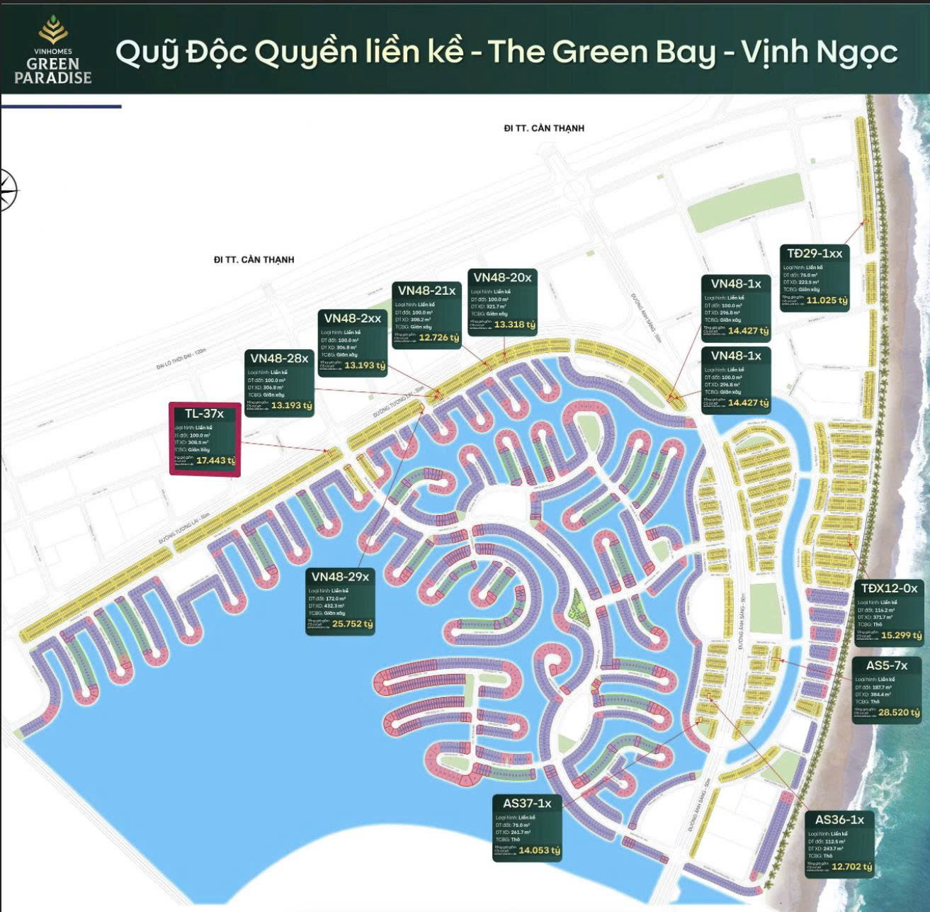 Bán căn TL-37x – Liền kề The Green Bay Vinhomes Green Paradise Cần Giờ | View kênh – Giá tốt – Hàng hiếm