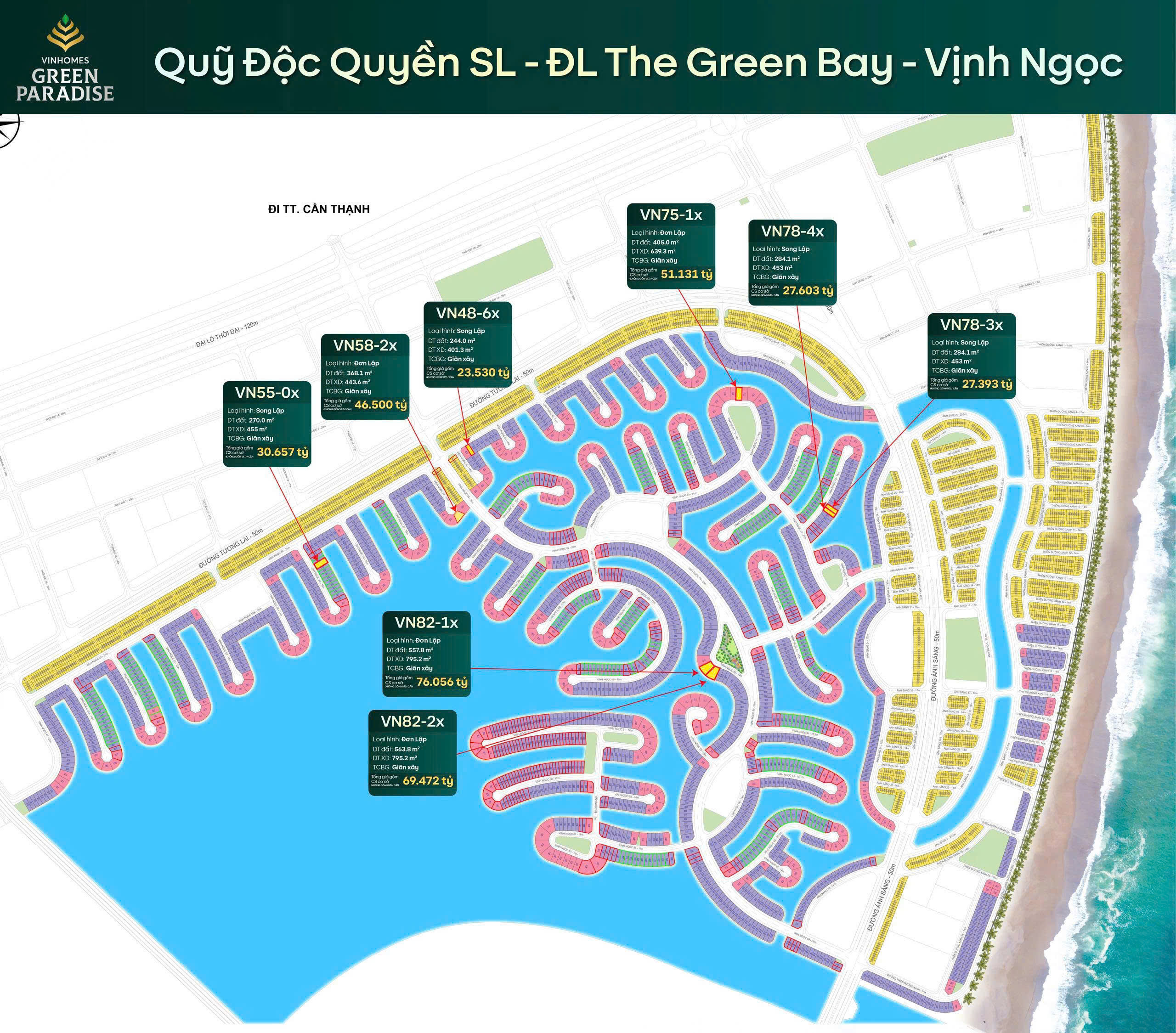 BÁN BIỆT THỰ ĐƠN LẬP Vinhomes Green Paradise Cần Giờ | Hướng Tây Bắc | Giá Full Chỉ 51.140 tỷ