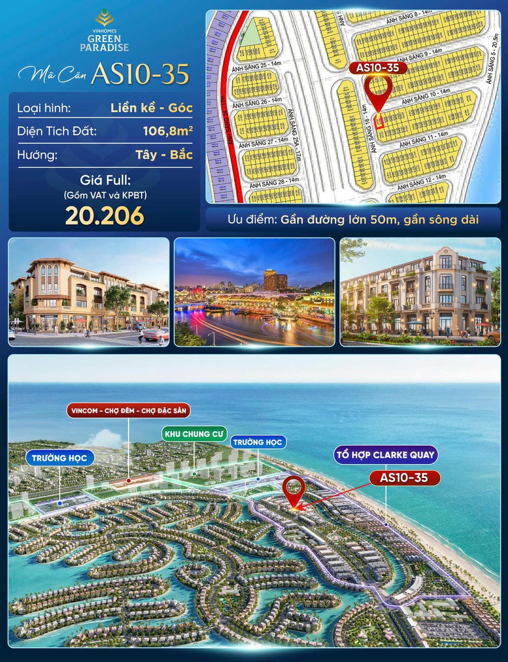 BÁN BIỆT THỰ ĐƠN LẬP GÓC VINHOMES GREEN PARADISE CẦN GIỜ – CĂN AS-04 (438,6m²) – 59,690 TỶ (FULL VAT & KPBT)